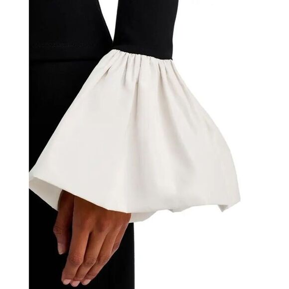 Staud Women's Black Ivory Contrast Bell Cuff Long Sleeve Jersey Top Medium NWOT - Picture 2 of 8